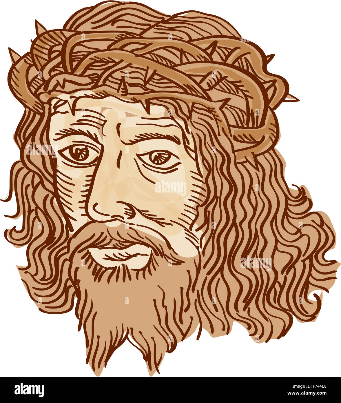 Etching engraving handmade style illustration of Jesus Christ face with