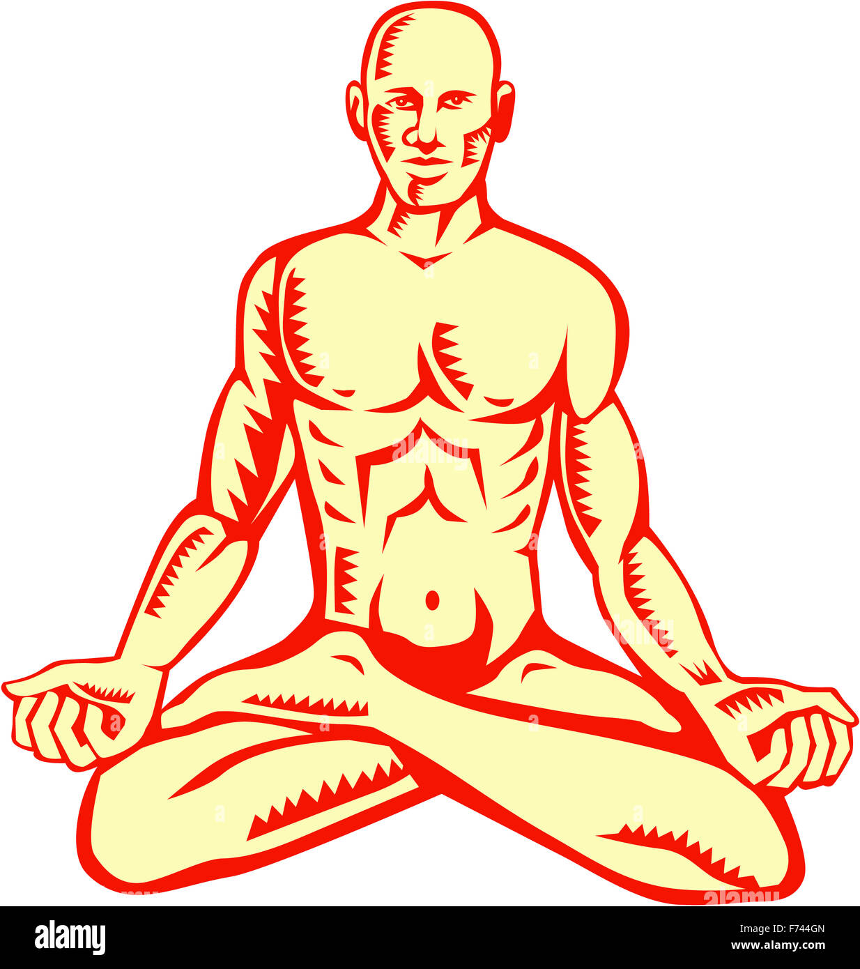 Illustration of a man medidating in lotus position cross-legged sitting ...