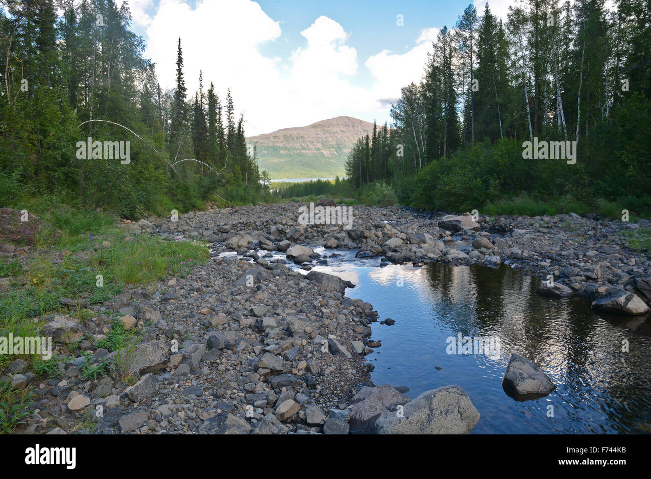 Putorana Plateau, a waterfall on the Grayling Stream. Mountain stream on a  cloudy day Stock Photo - Alamy