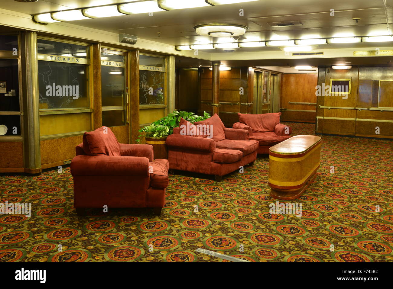 The interior of the Liner the RMS Queen Mary. Stock Photo