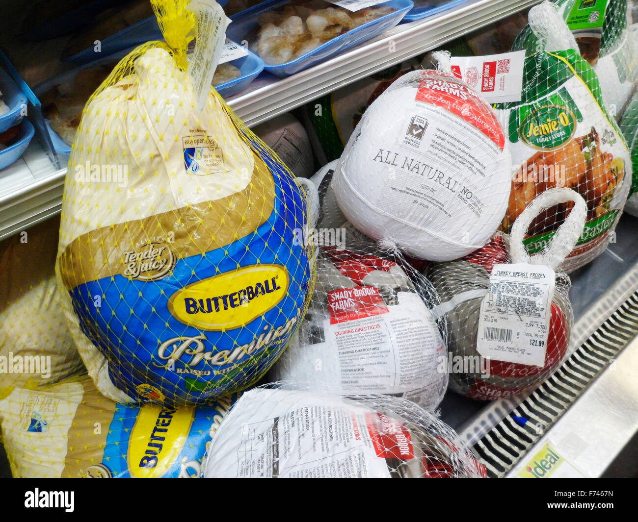 Frozen turkeys for sale in a supermarket in New York on Tuesday