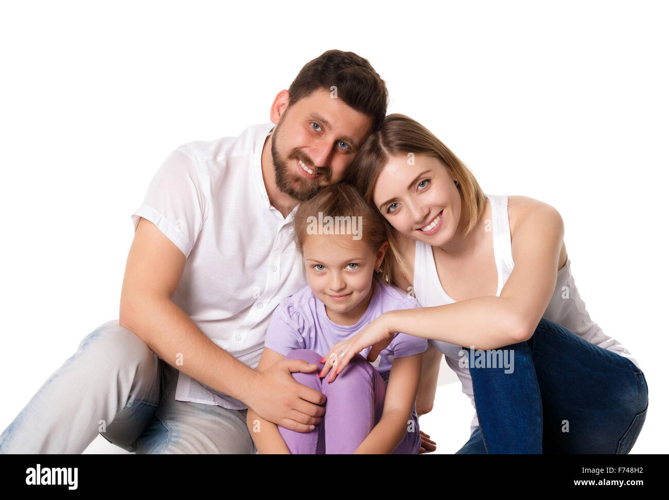 A happy family isolated on white background Stock Photo - Alamy