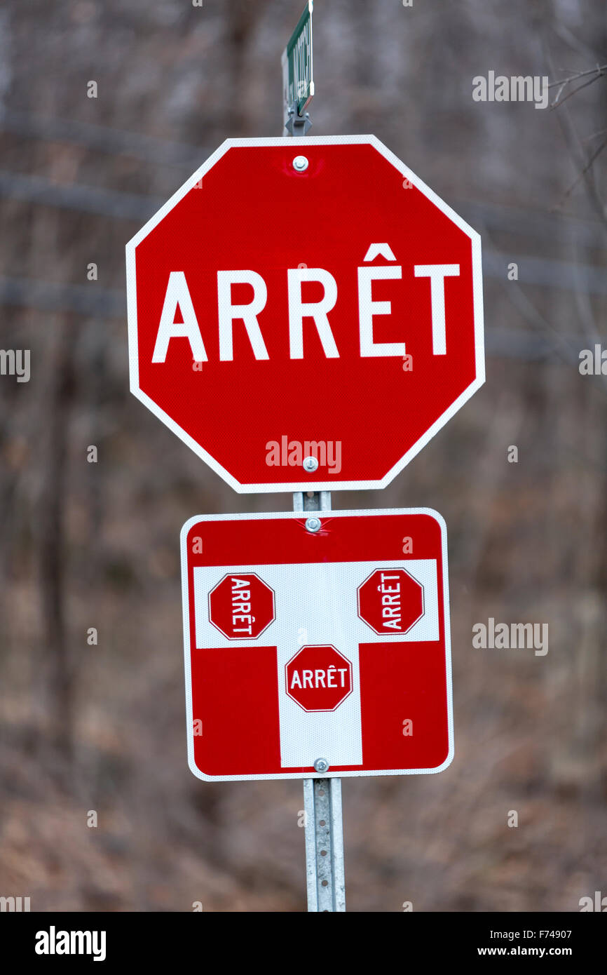 North America, Canada, Quebec, French stop sign, arret Stock Photo Alamy