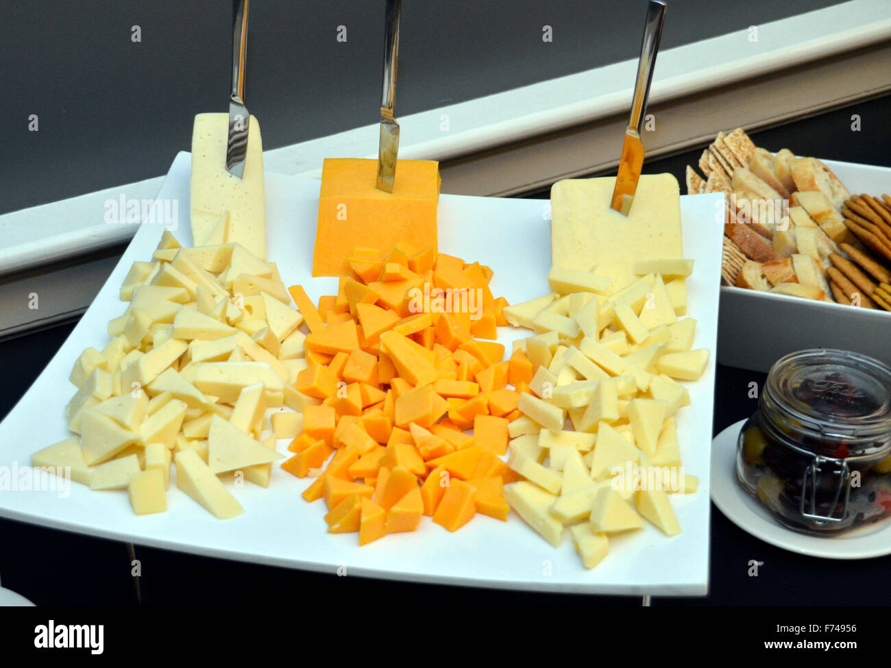 Plate full of a variety of cheese Stock Photo