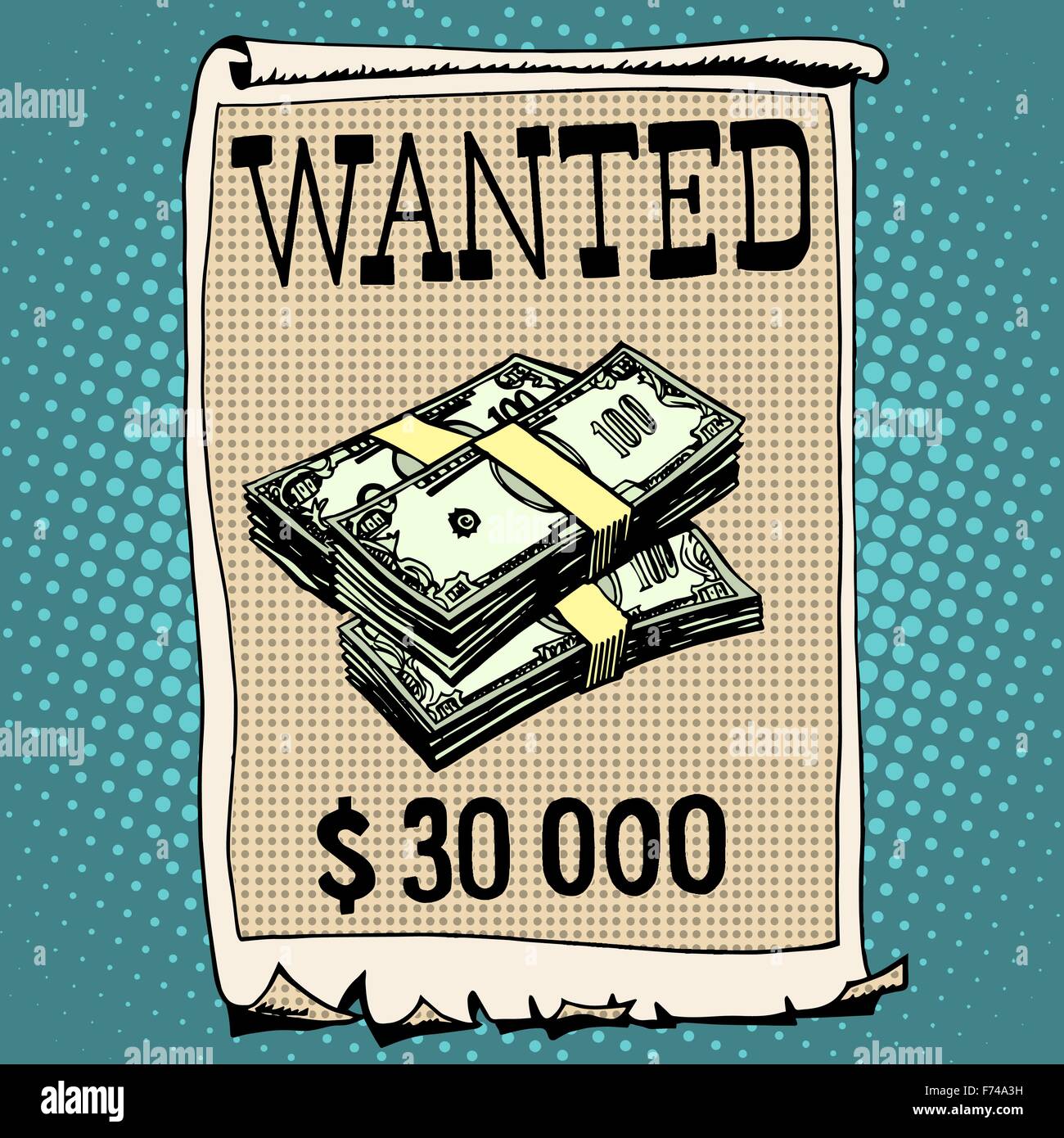 poster wanted criminal with a reward Stock Vector