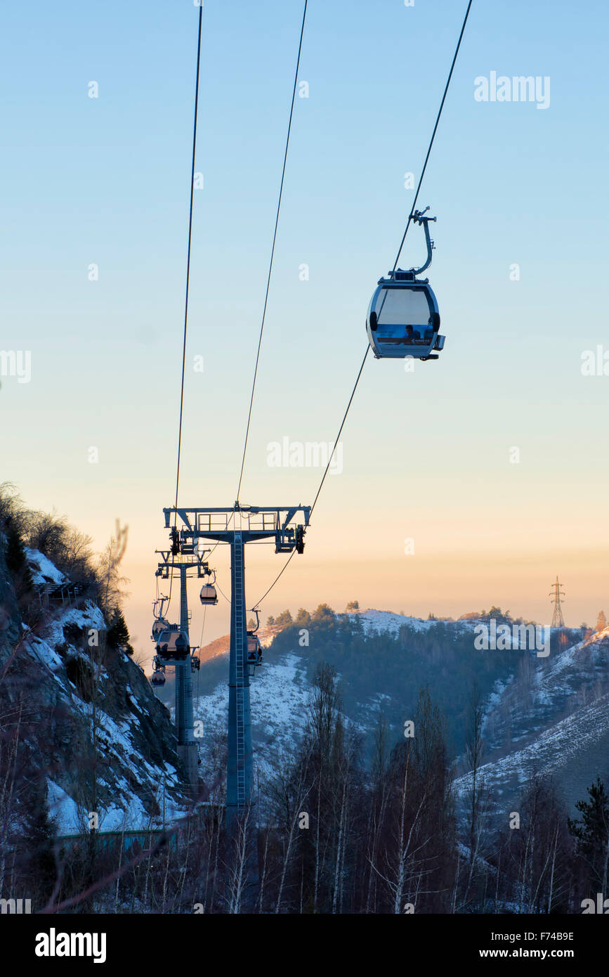 Cable Car to Shymbulak Ski Resort near Almaty, Kazakhstan Stock Photo