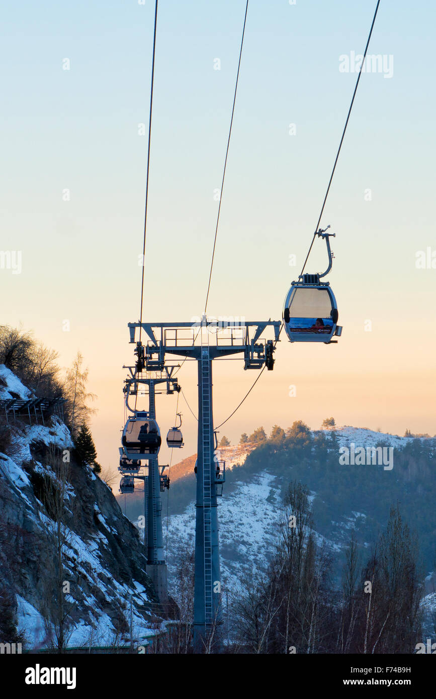 Cable Car to Shymbulak Ski Resort near Almaty, Kazakhstan Stock Photo