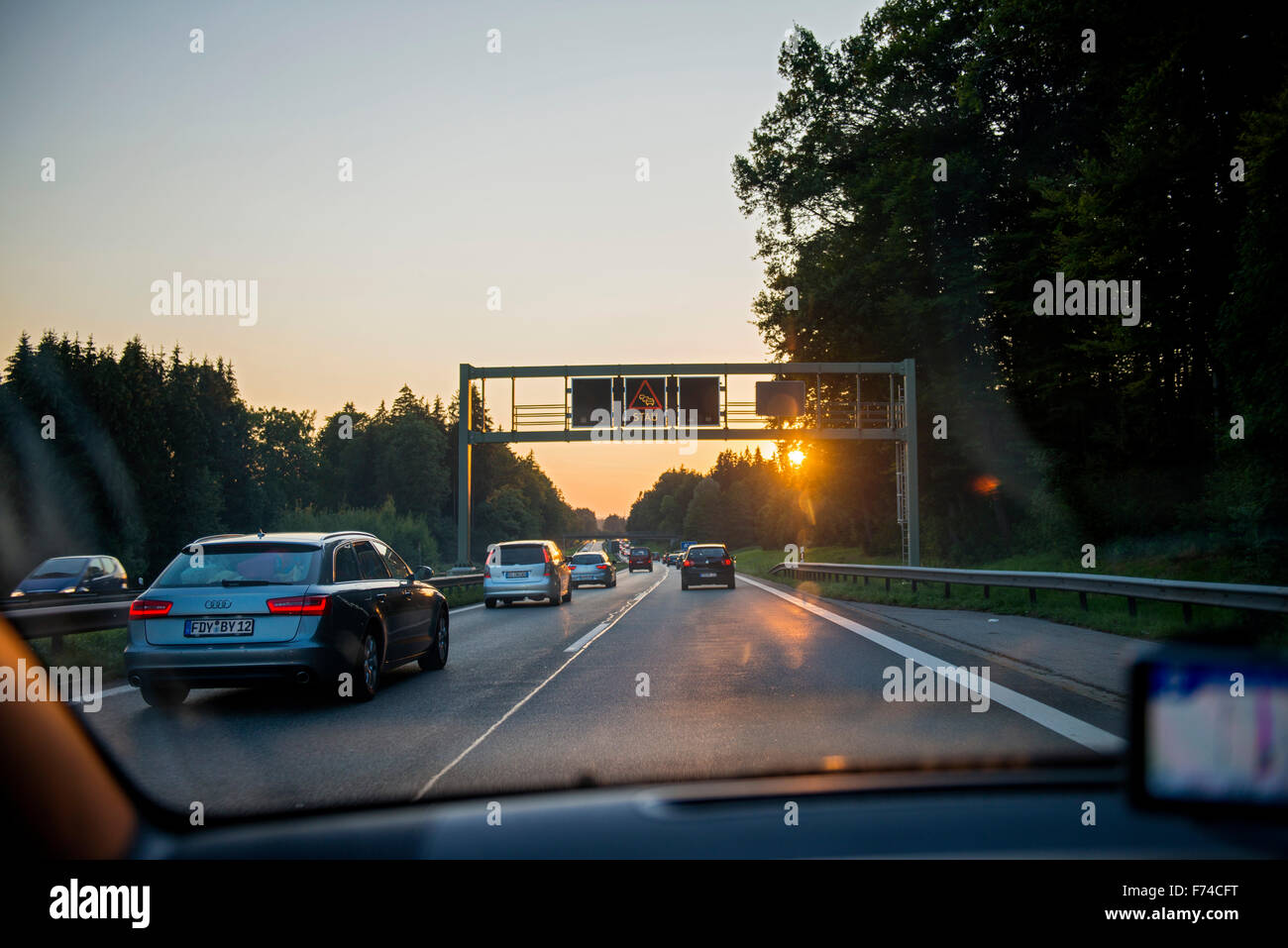 Traffic Jam on German Autobahn Road Sign "STAU Stock Photo Alamy
