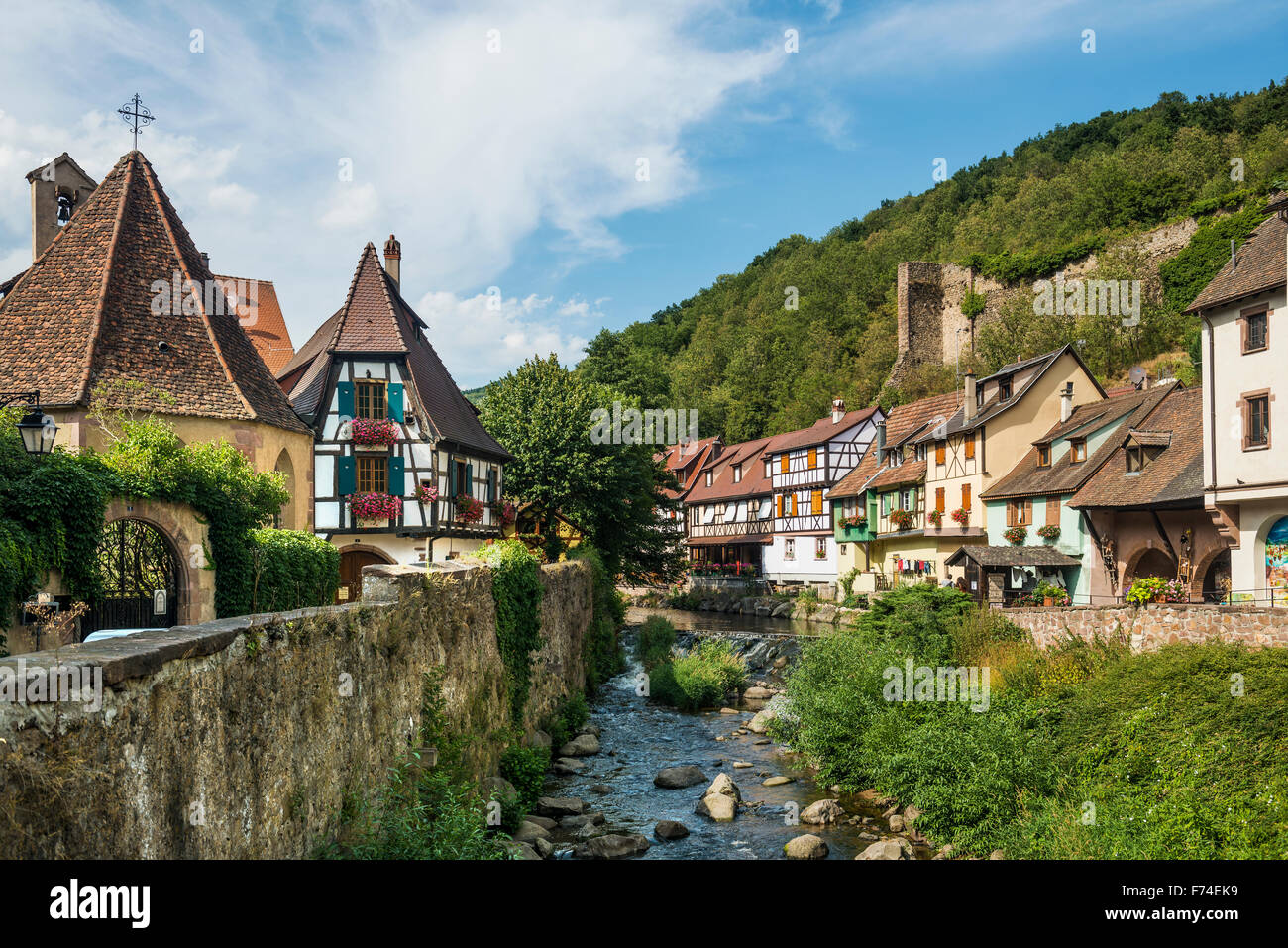 Timbered houses, Kaysersberg, Haut-Rhin, Alsace, France Stock Photo
