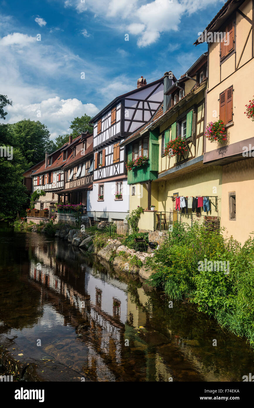Timbered houses, Kaysersberg, Haut-Rhin, Alsace, France Stock Photo