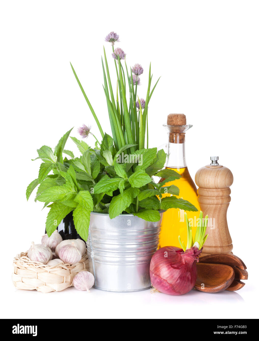 Fresh herbs and spices. Isolated on white background Stock Photo