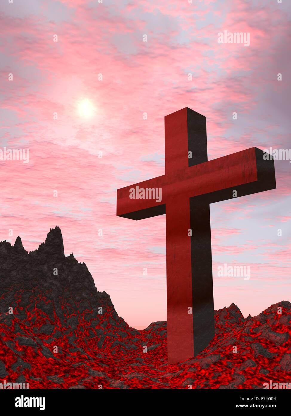 RG CROSS NCKLCE LT GRN, RED, BRWN STONES main image 0