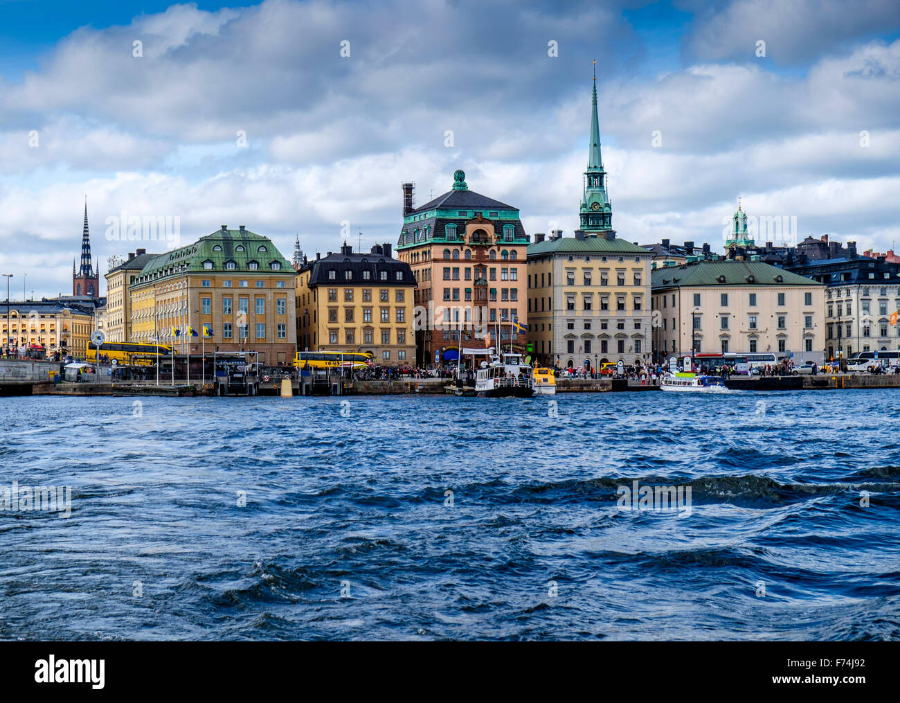 A view of Stockholm skyline from a ferry Stock Photo