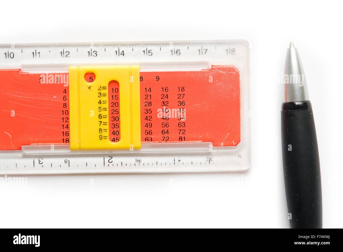 slide-rule and pen Stock Photo