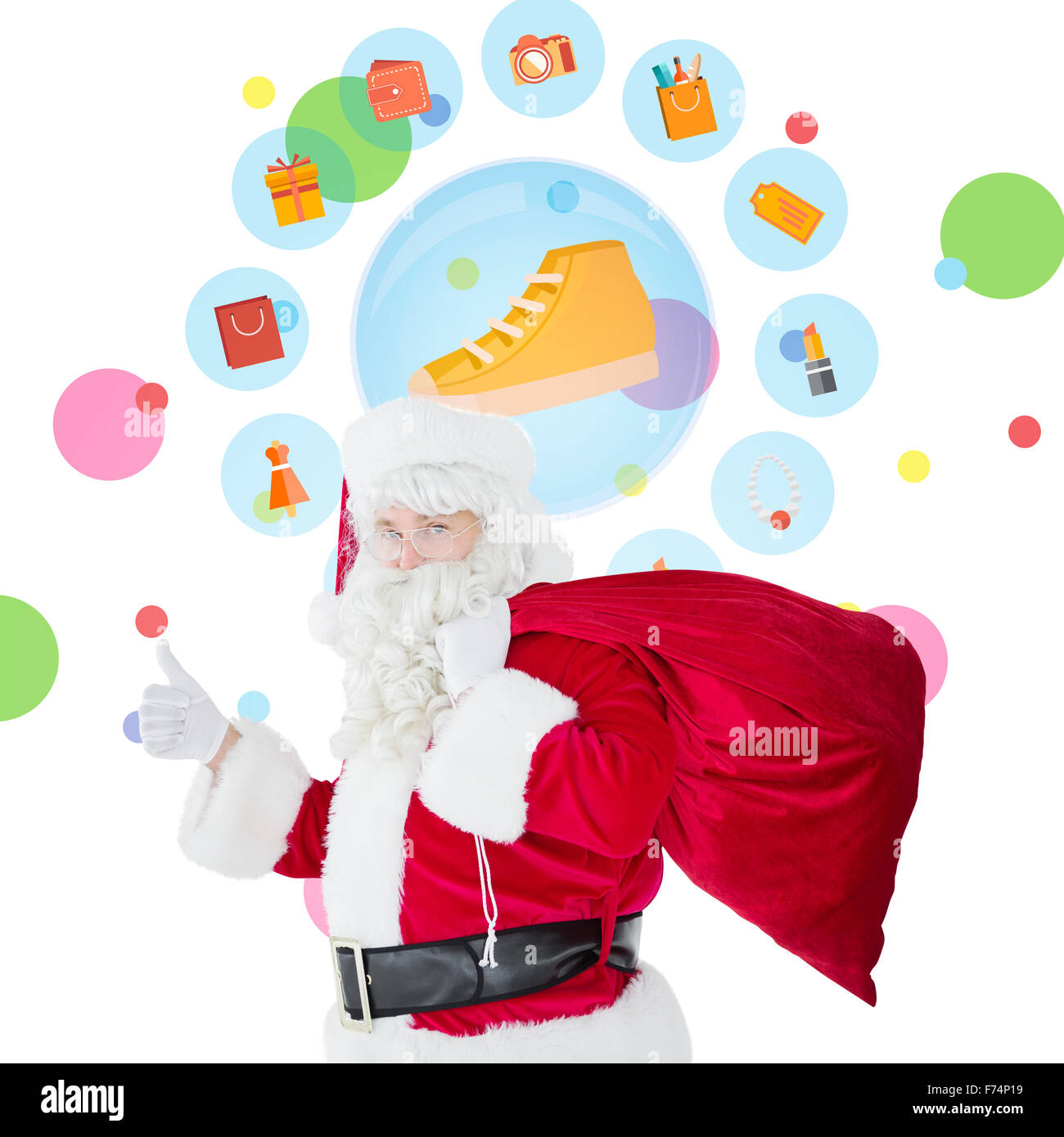 Composite image of positive santa with his sack and thumbs up Stock ...