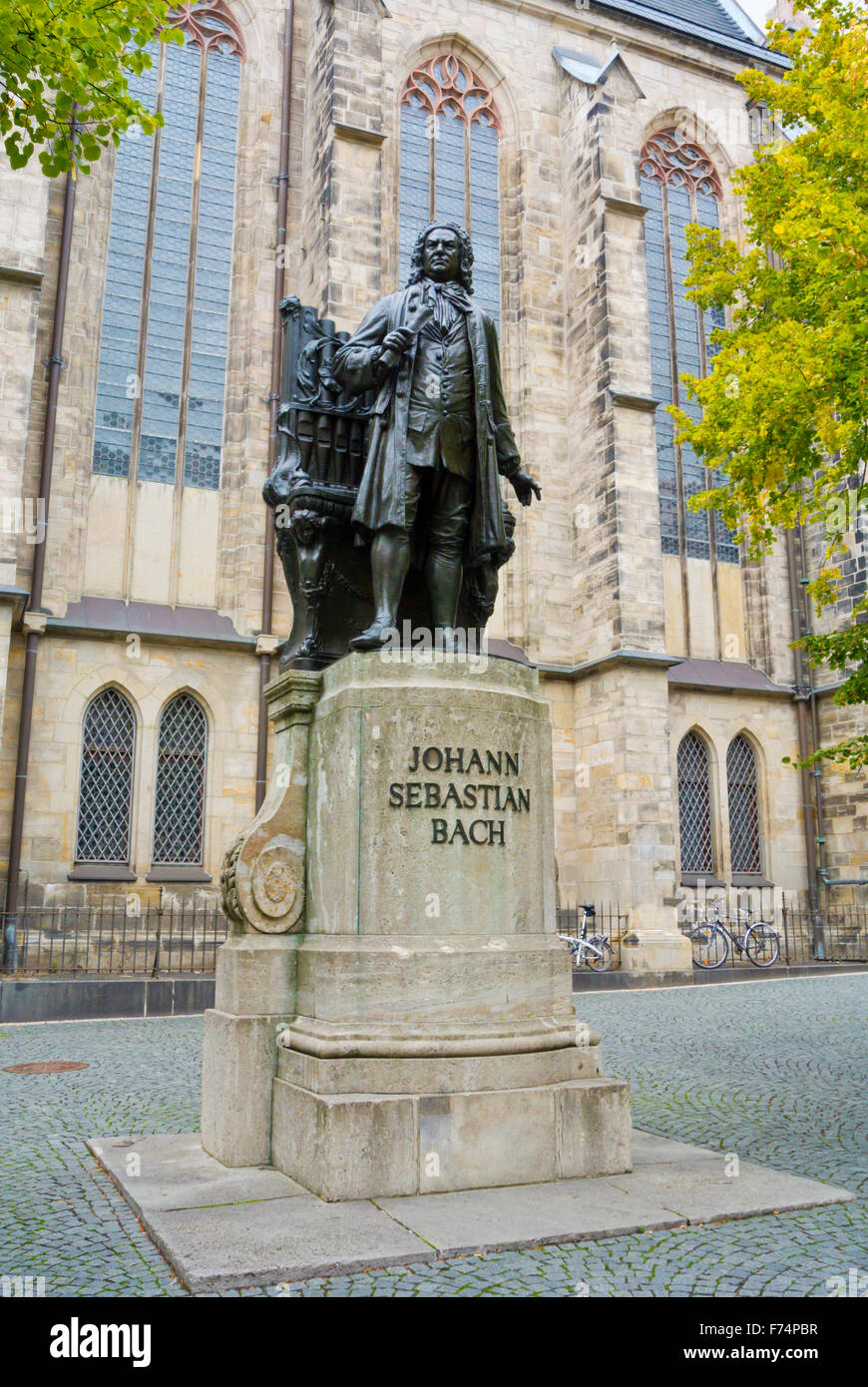 Statue of Johann Sebastian Bach, outside Thomaskirche, Altstadt, old