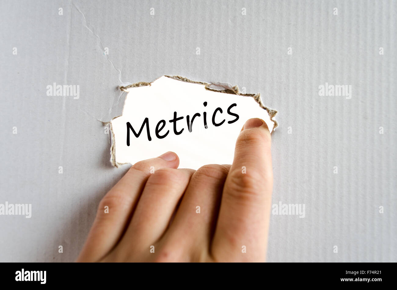 Metrics text concept isolated over white background Stock Photo