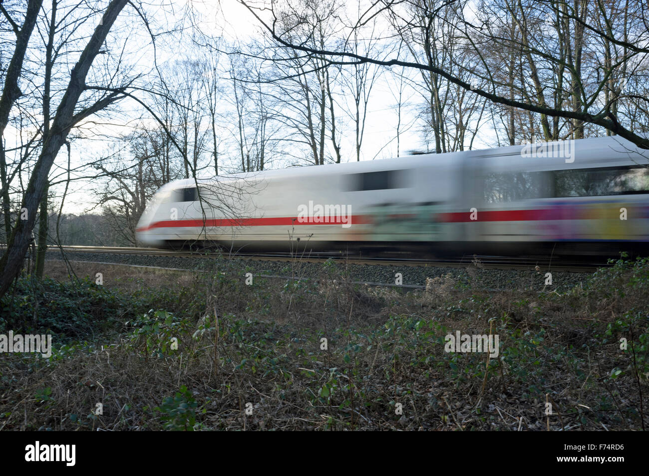 German Railways InterCity high-speed passenger train, Leichlingen, Germany. Stock Photo