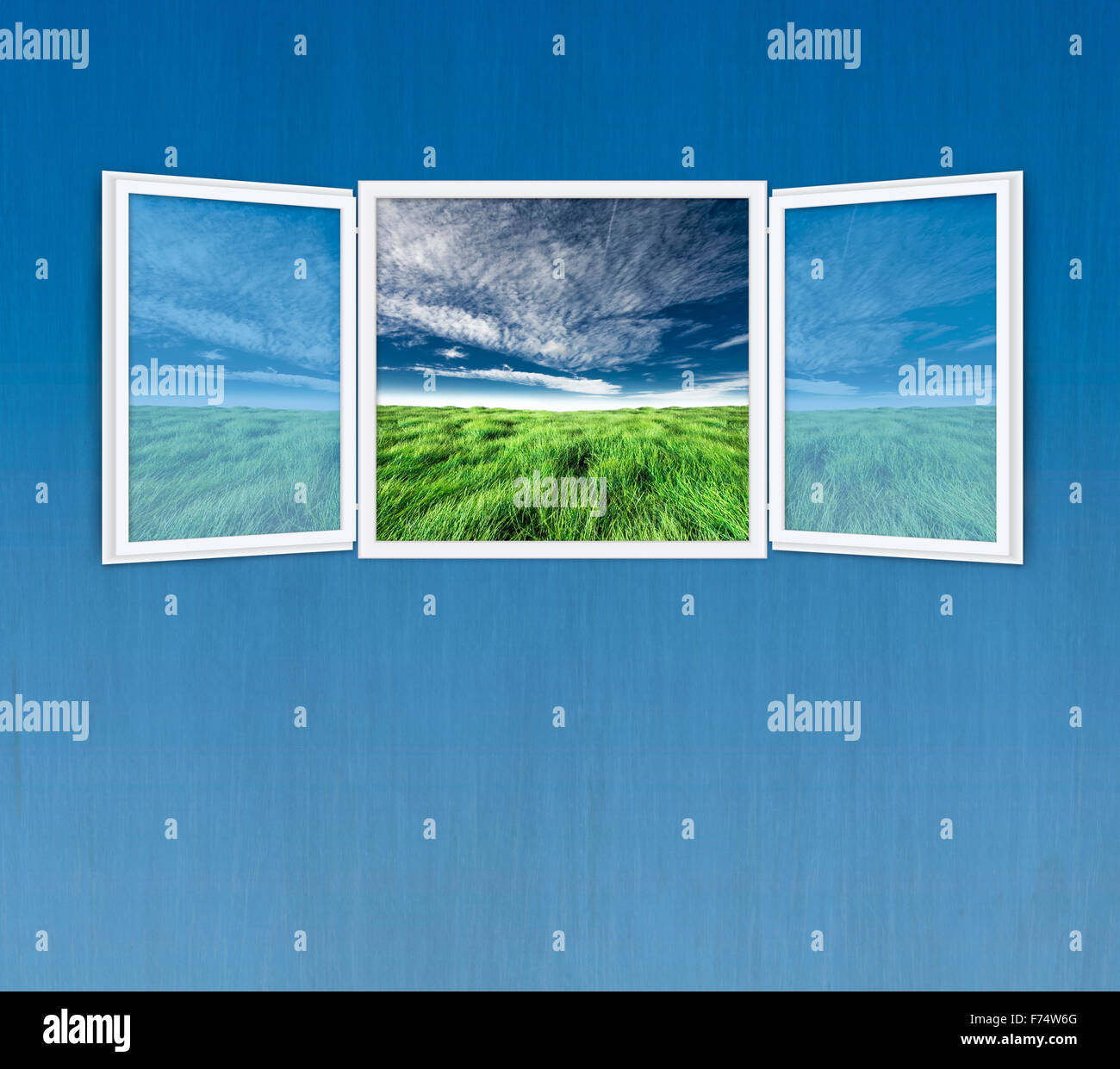 Open window freedom concept on blue wall Stock Photo - Alamy