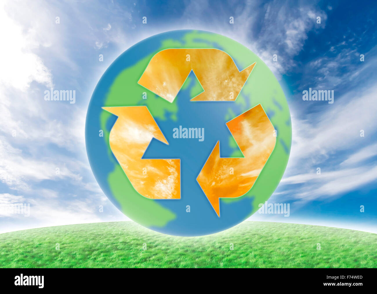 Ecology symbol over earth Stock Photo - Alamy