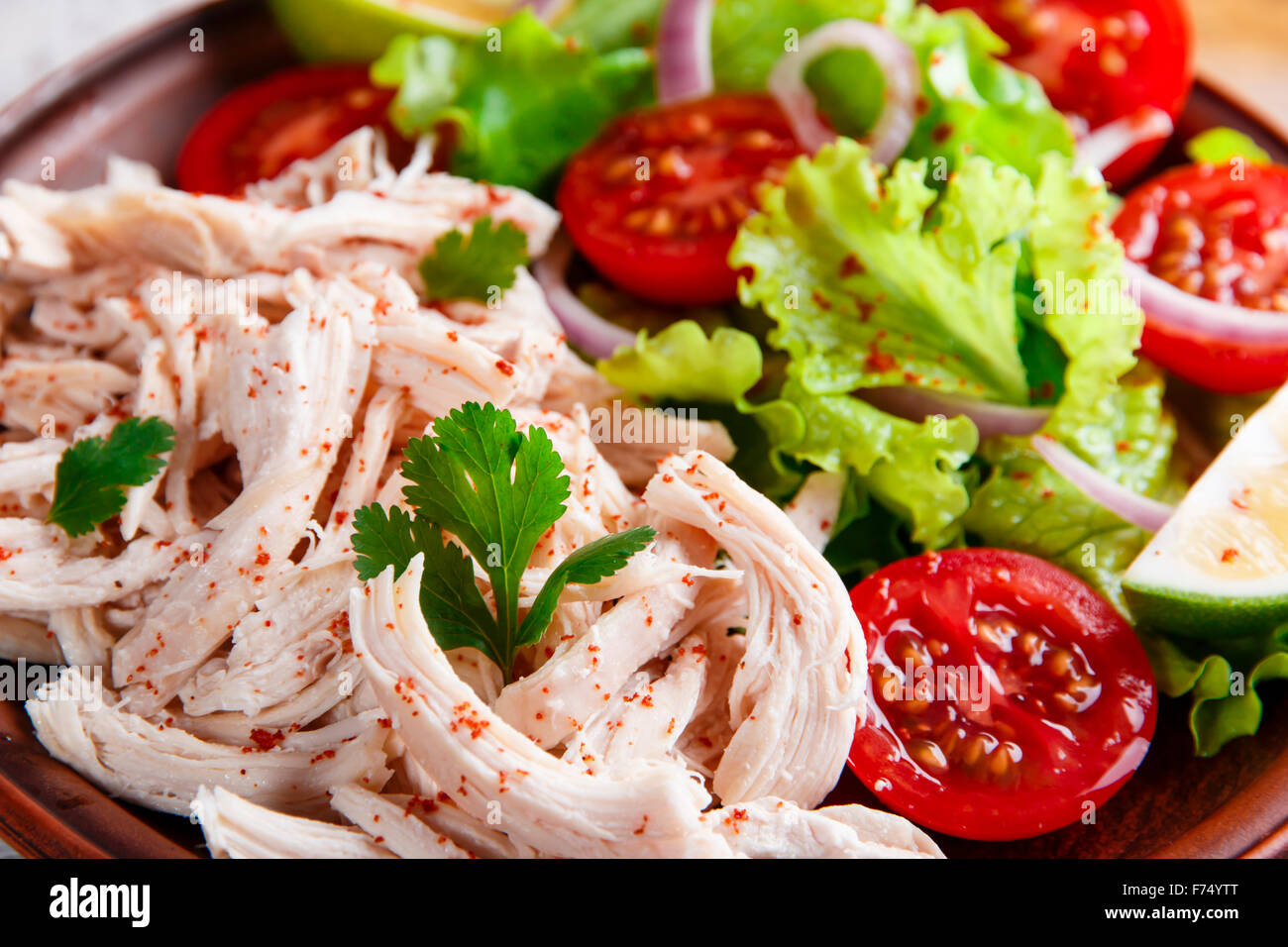 chicken white meat boiled with lettuce tomato Stock Photo - Alamy