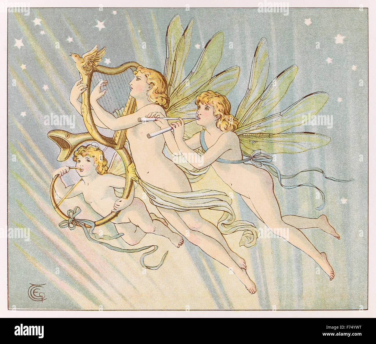 'Or going up with music, On cold starry nights' from 'The Fairies – A Child’s Song' by William Allingham (1824-1889), illustration by Emily Gertrude Thomson (1850–1929). See description for more information. Stock Photo