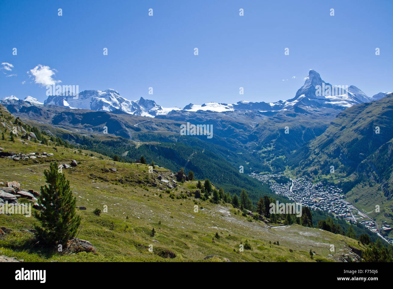 Zermatt with Matterhorn, Castor and Pollux in the swiss alps Stock
