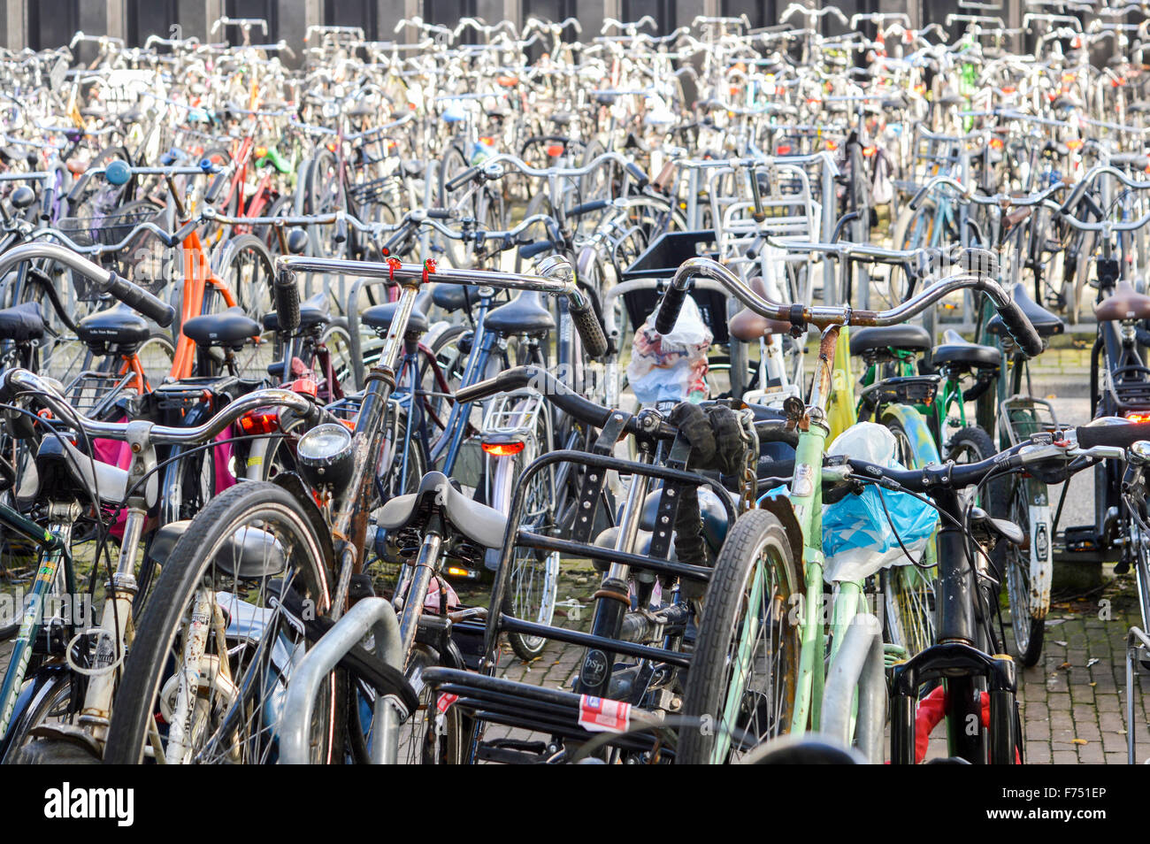 Bicycle parking organized chaos in Amsterdam, Netherlands, Europe Stock Photo