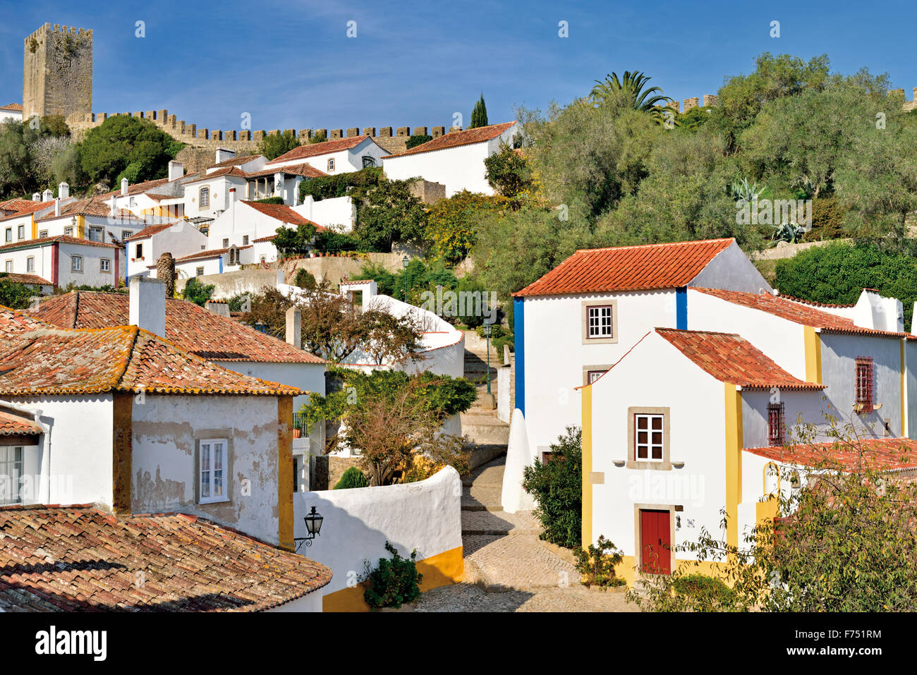 Portugal: Historic village and castle of  Óbidos Stock Photo