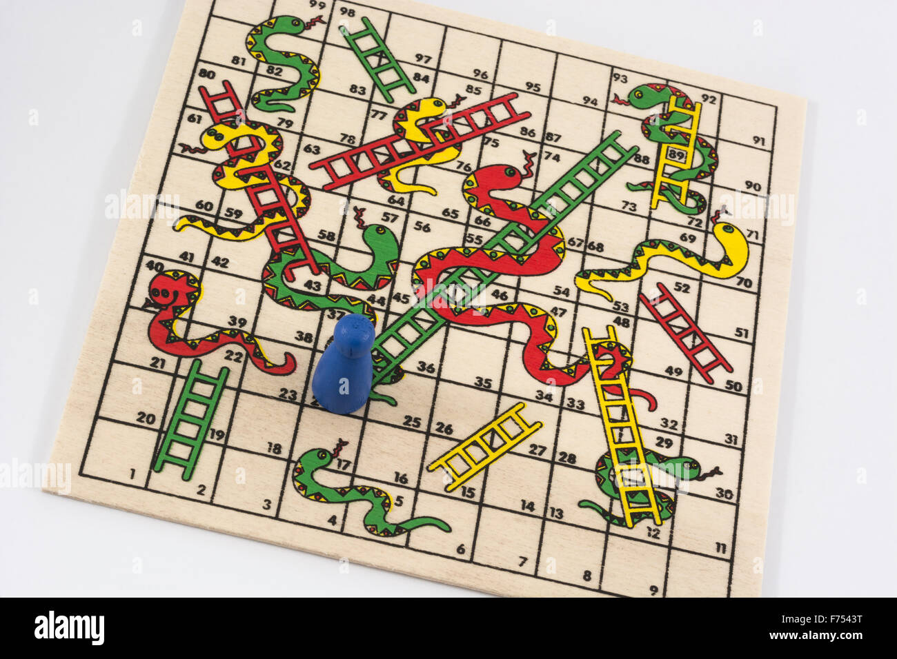 Closeup of travelling Snakes and Ladders game / board game. For 'career ladder', getting on the