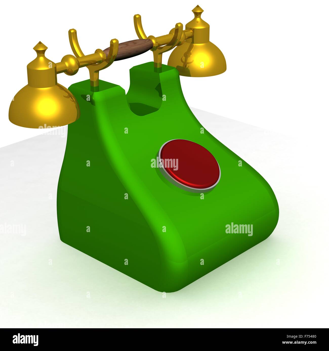 Old green phone with the red button. 3D image Stock Photo Alamy