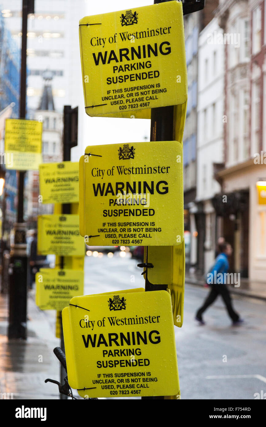 City of Westminster parking warnings, suspension of parking for an