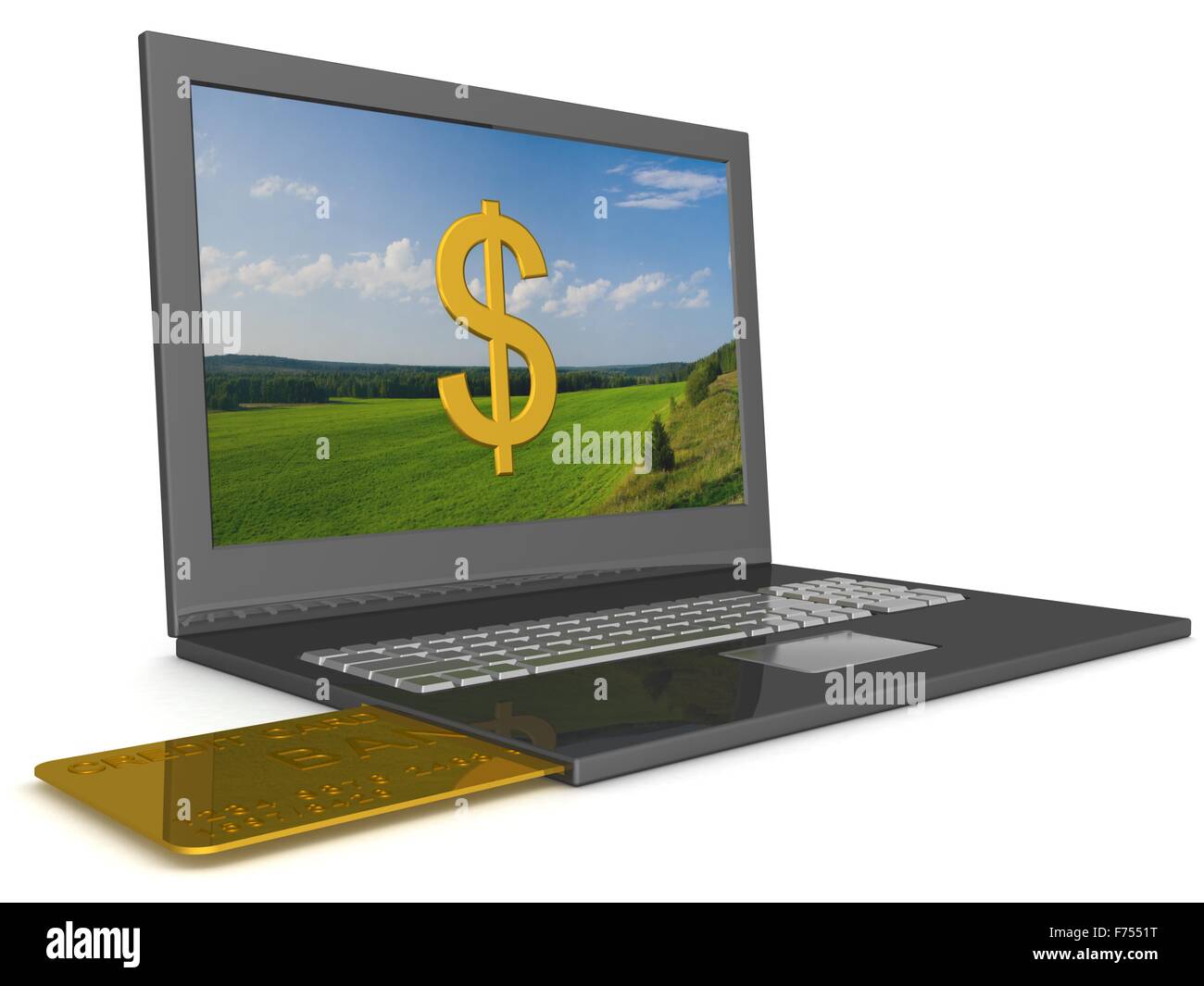 Opel laptop with credit-card. 3D image. Stock Photo