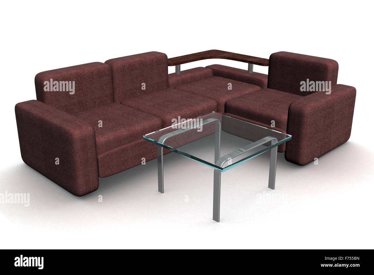 Sofa and glass little table. 3D illustrations. Stock Photo