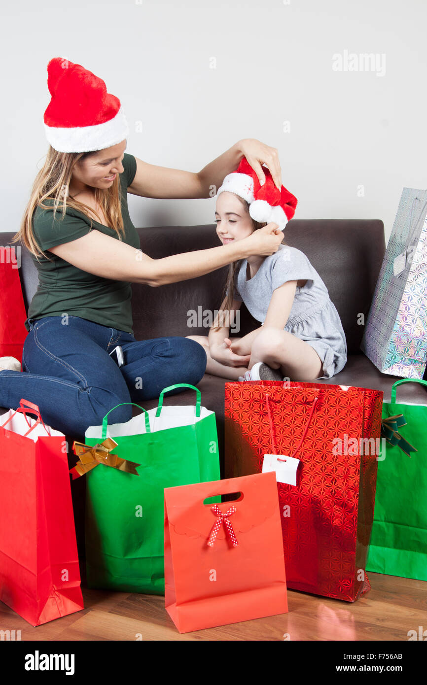 Mother and daughter celebrating christmas Stock Photo