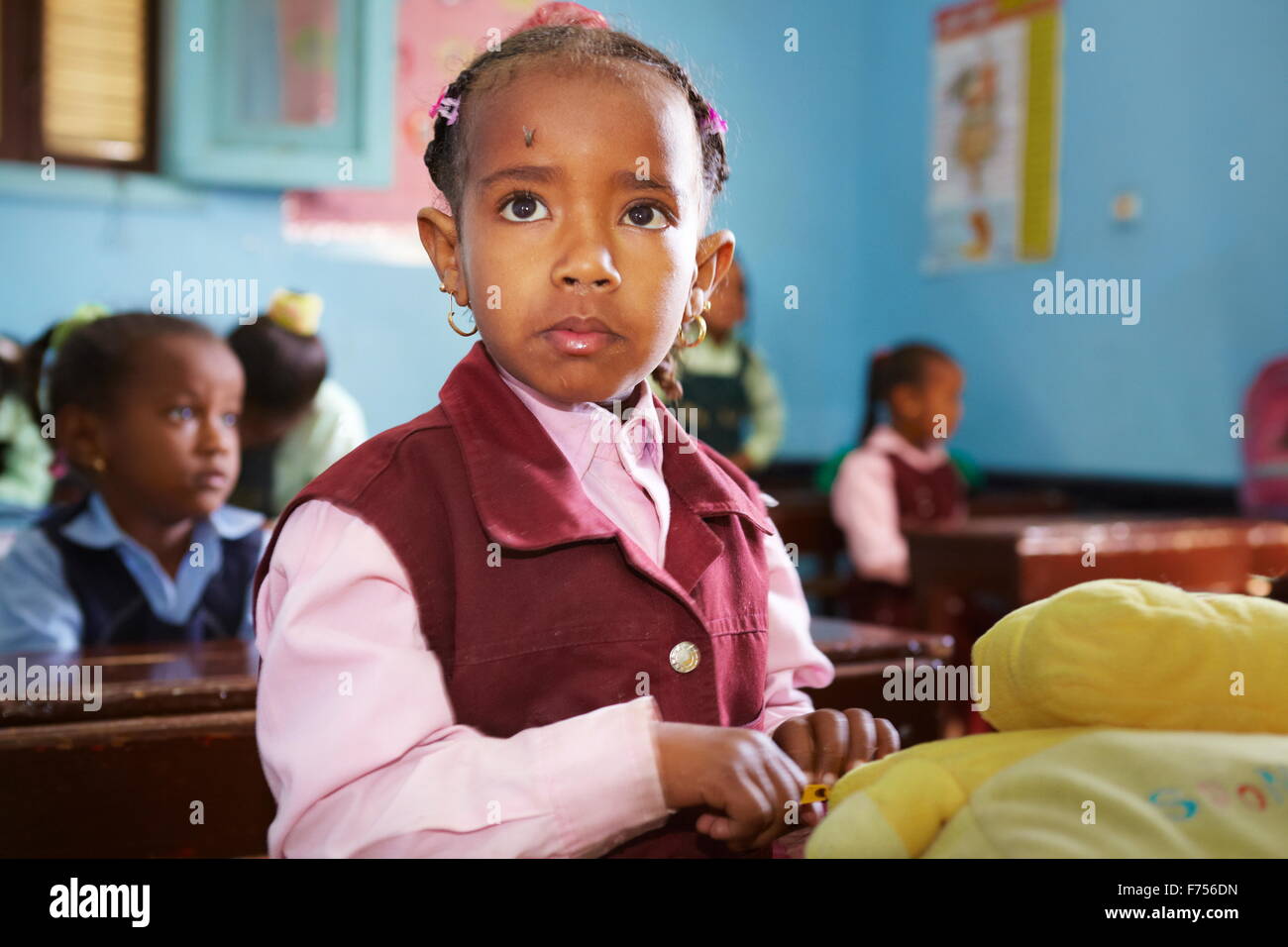 Egyptian child - Nubian children (girl) in the school, portrait, Egypt Stock Photo