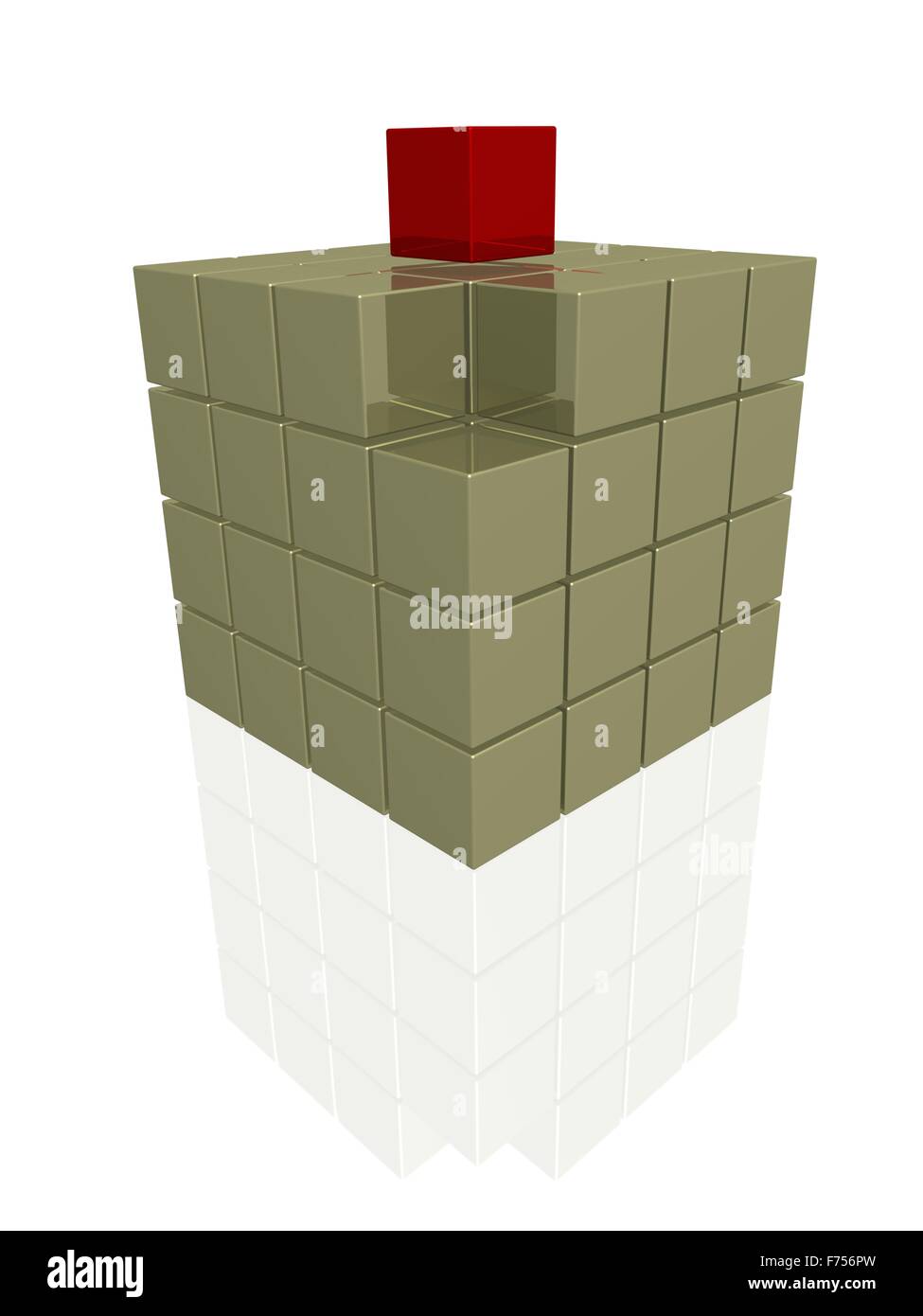 One individual red cube on gold boxes Stock Photo