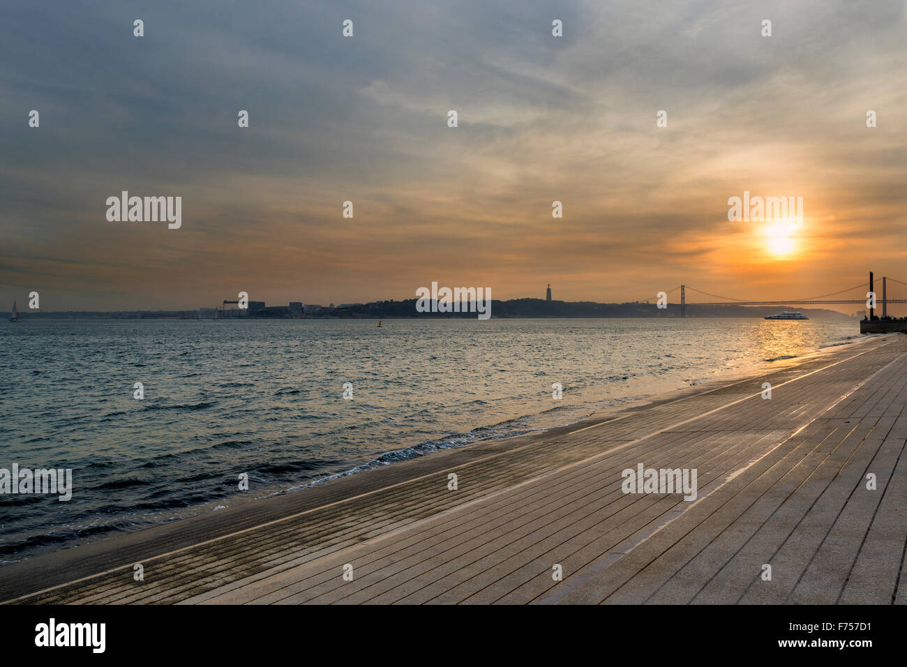 View of the River Tagus in Lisbon, Portugal, at sunset Stock Photo