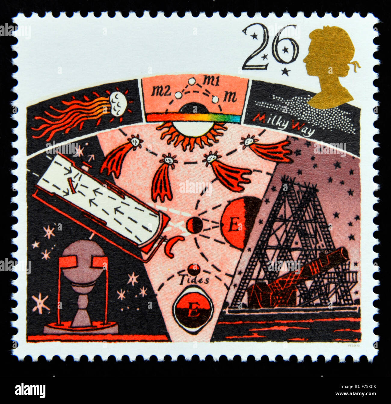Postage stamp. Great Britain. Queen Elizabeth II. 1990. Astronomy. 37p. Stock Photo