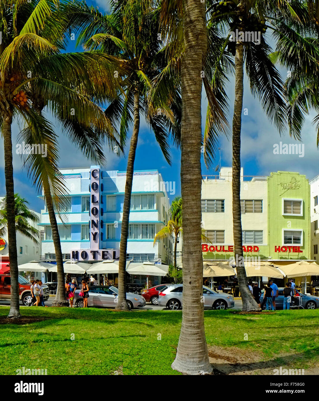 Art Deco Hotels, Ocean Drive, Miami Florida USA Stock Photo