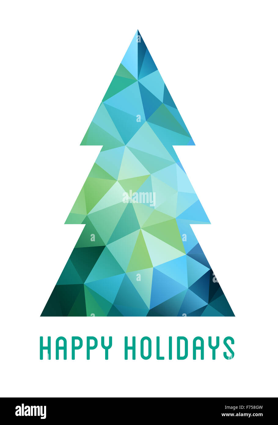 Abstract blue and green Christmas tree with geometric polygon pattern, vector card Stock Photo