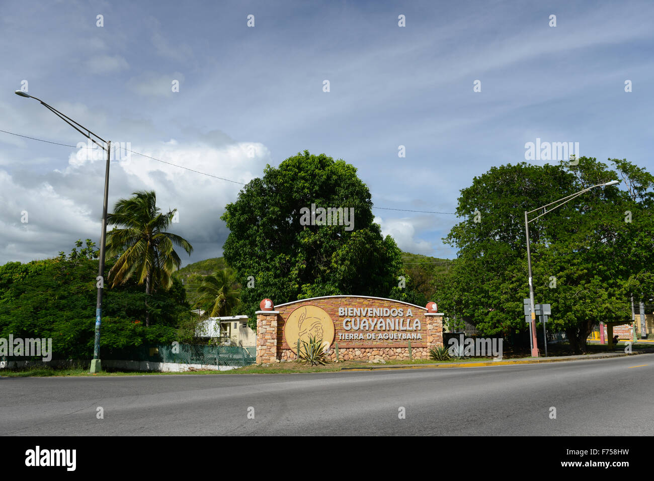 Entrance of the town of Guayanilla, Puerto Rico. USA territory. Caribbean Island. Stock Photo