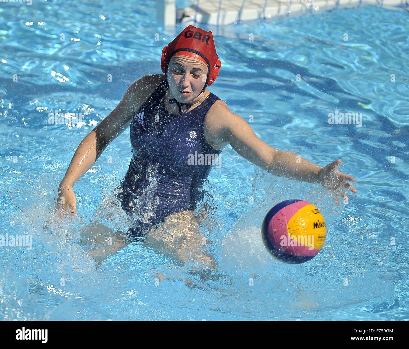 Hayley Price (GBR, goalkeeper) saves. Holland (NED) v Great Britain (GBR). Womens Water Polo. Water Polo Area. Baku. Azerbaijan. Baku2015. 1st European Games. 14/06/2015. Stock Photo