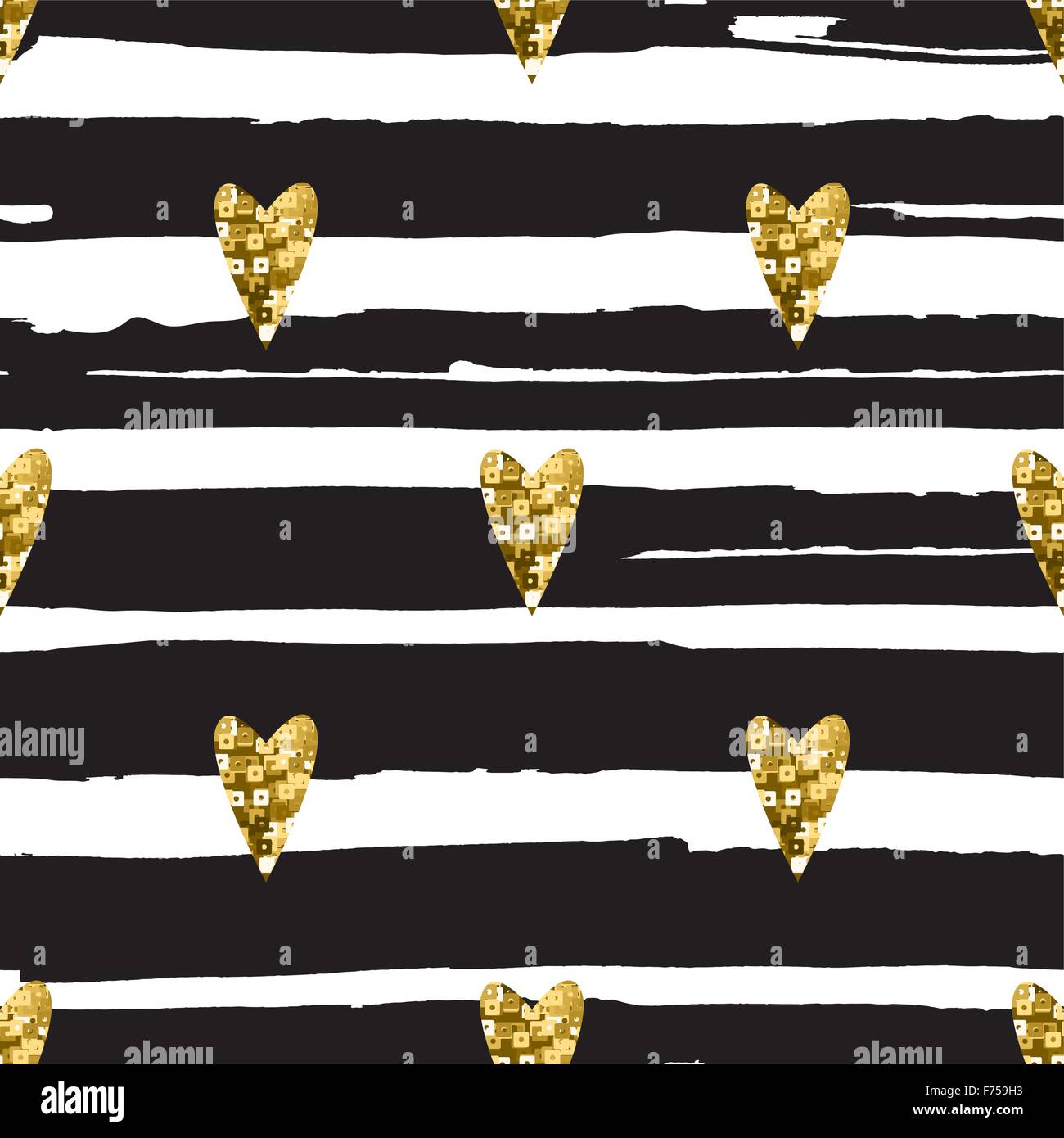 Seamless vector gold pattern with hearts. Vector illustration Stock ...
