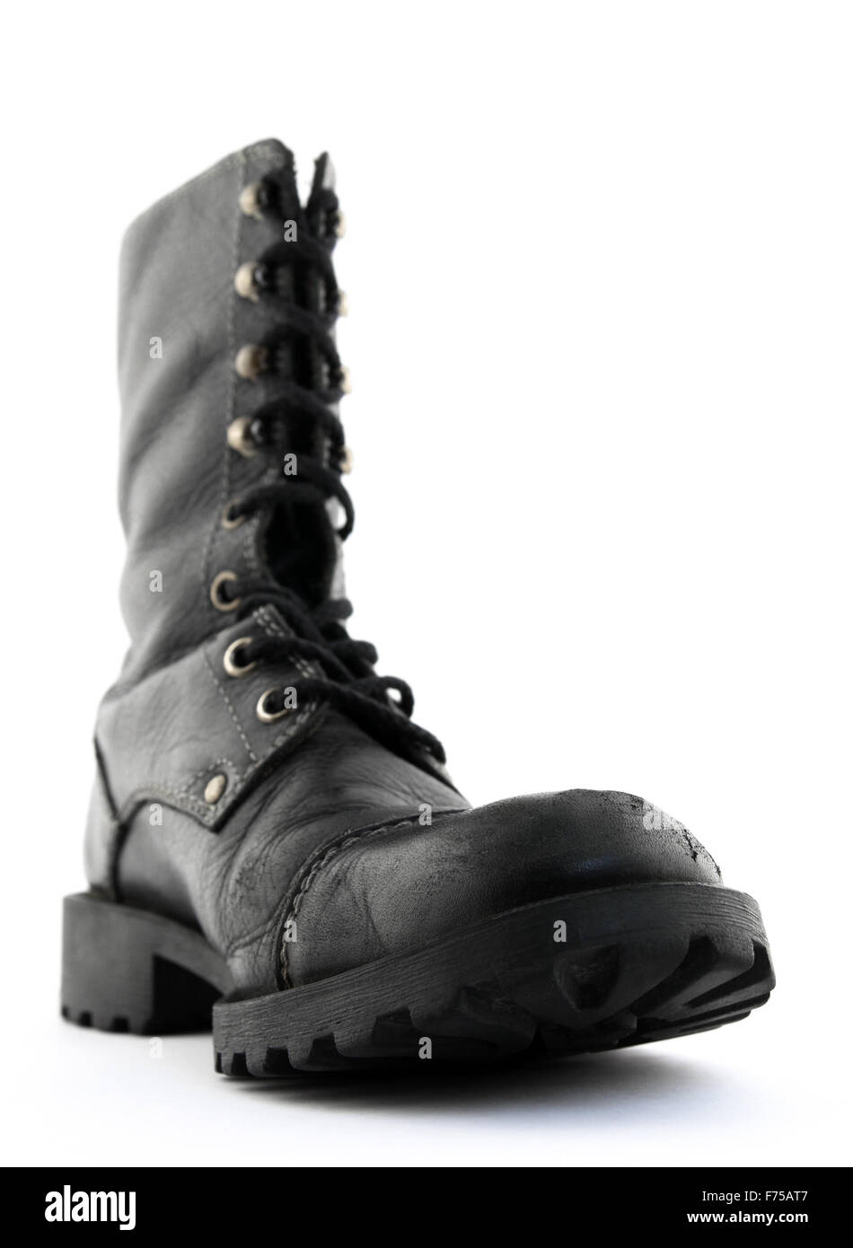 Army style black leather boot Stock Photo - Alamy