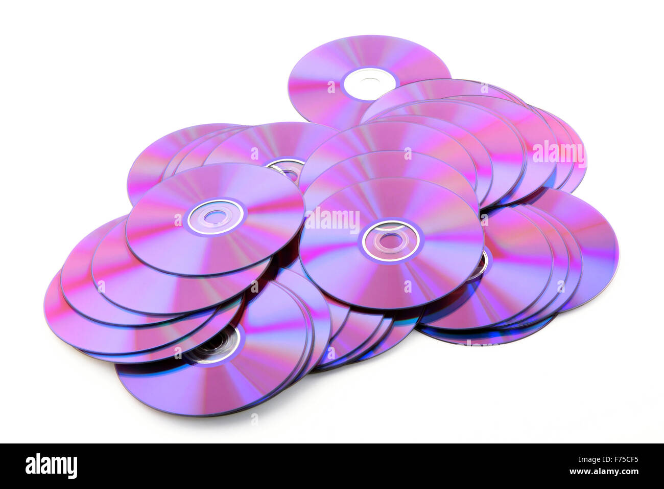 Pile of colorful DVDs or CDs on white background Stock Photo