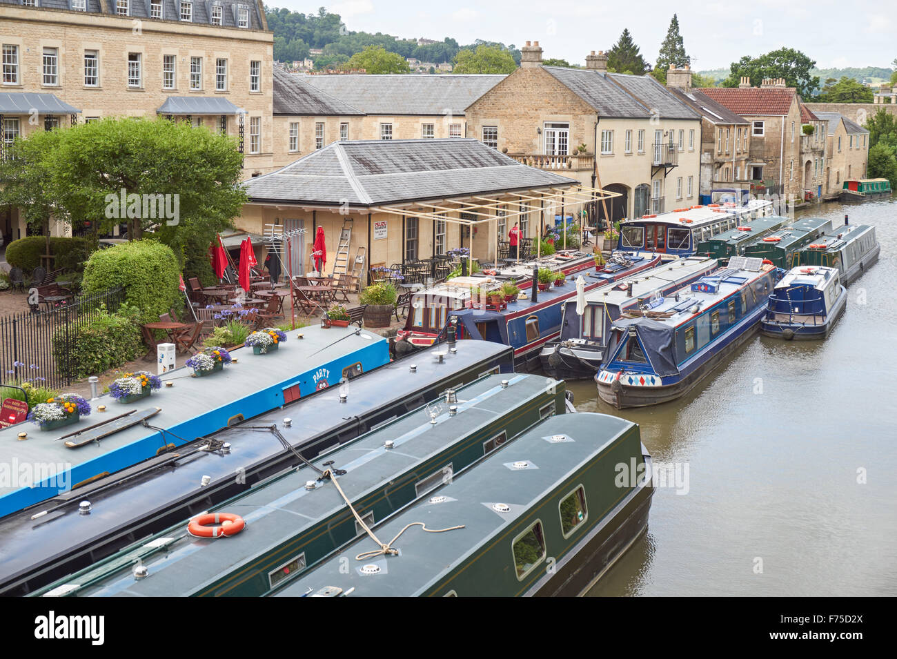 Narrowboats at Sydney Wharf on Kennet and Avon canal, Bath Somerset England United Kingdom UK Stock Photo