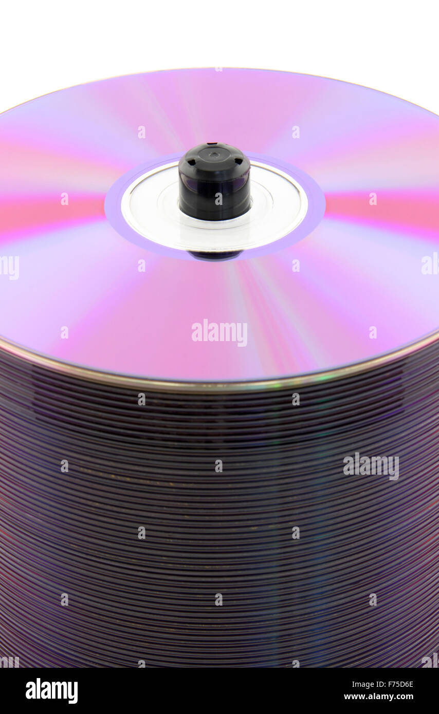 Purple CDs on spindle Stock Photo