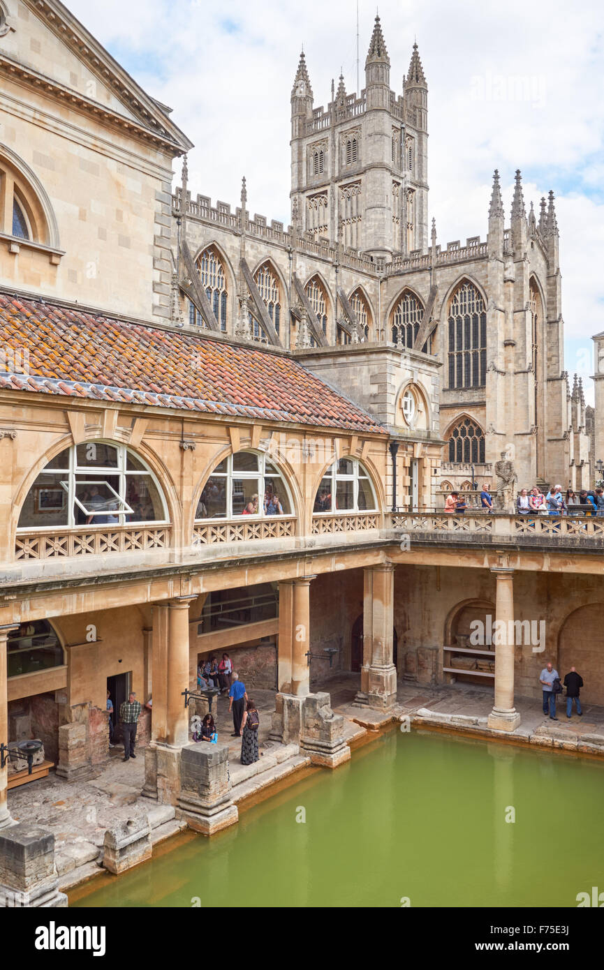 The Roman Baths with the Bath Abbey in the background, Bath Somerset ...