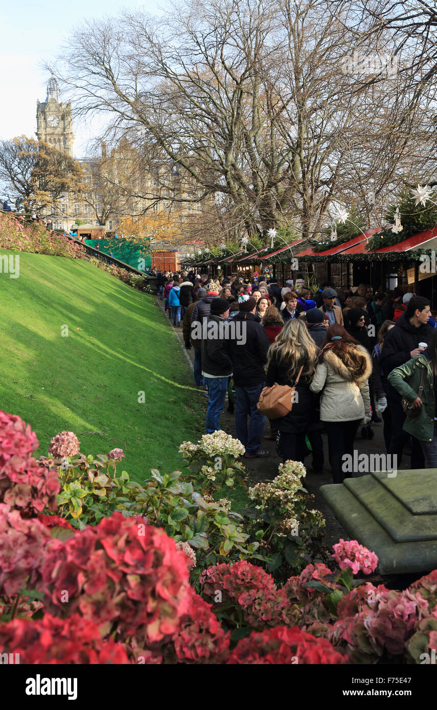 Popular Edinburgh Christmas market, in East Princes Street Gardens, in